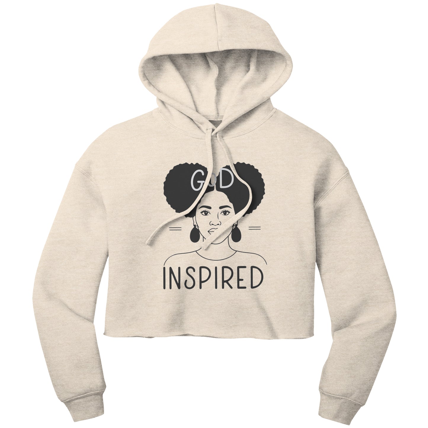God Inspired | Bella Women's Crop Fleece Hoodie for Christian Women - Two Afro Puffs