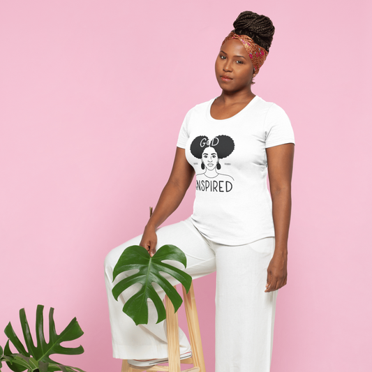 God Inspired | Bella Slim Fit Tee for Christian Woman - Two Afro Puffs