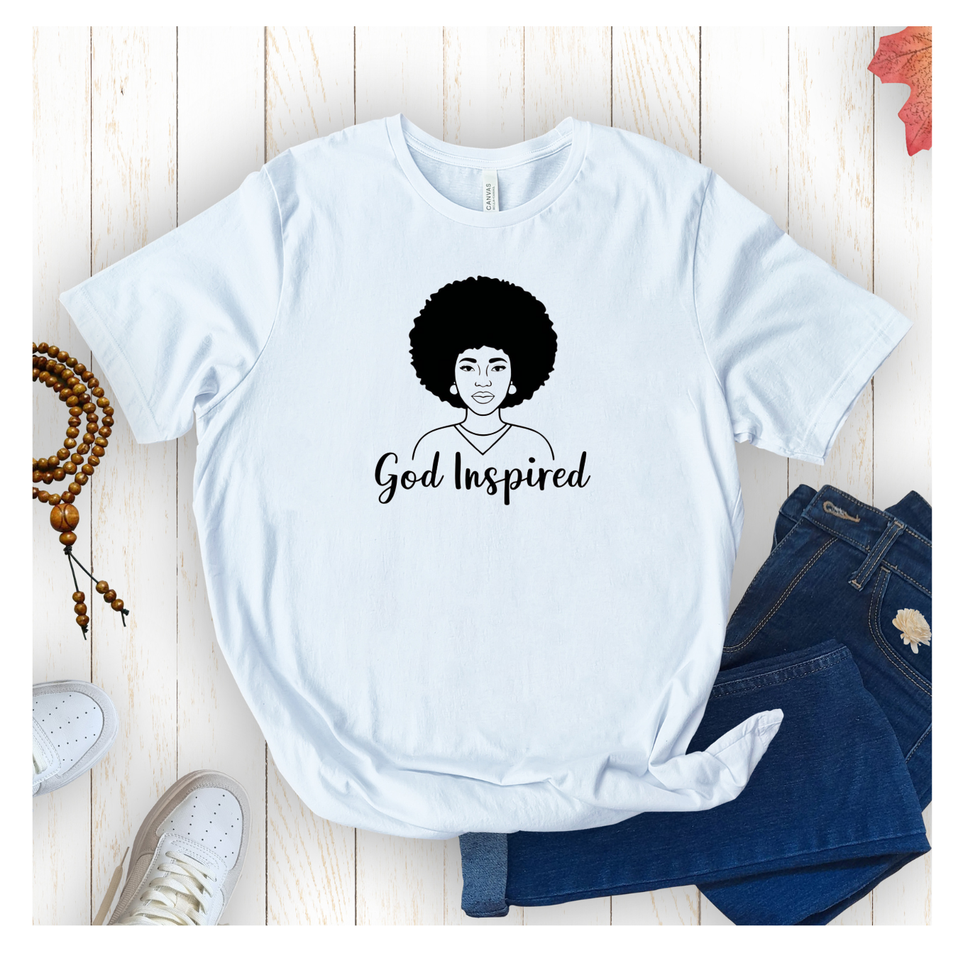 God Inspired | Bella Slim Fit Christian T-Shirt for Women Afro Hair